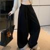 Women's Plus Size High-Waisted Wide-Leg Wool Pants - Loose, Cuffed, and Thickened for Autumn/Winter