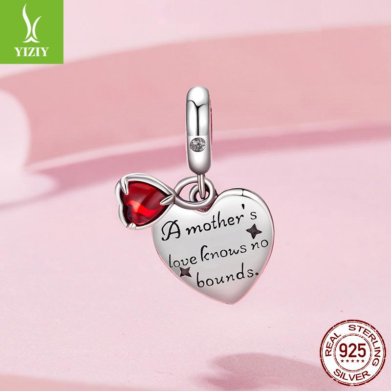 Mother'S Day Double Love Brand Pendant Retro Beaded Diy Bracelet Accessories S925 Sterling Silver Jewelry