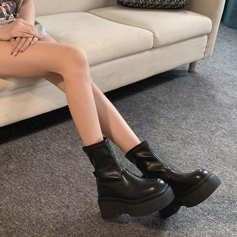 Platform muffin locomotive boots 2025 new super high heel small elastic thin boots heightening Martin boots women's shoes