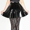 Women Mini Skirt High Waist Mirror Glossy Surface Short Skirt Faux Leather Solid Color Performance Skater Skirt
