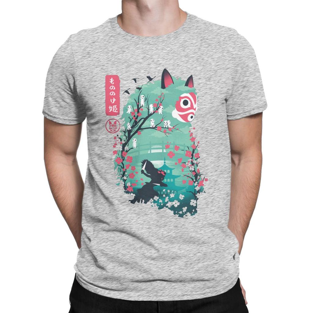 Men S Japanese Ukiyo E Princess Mononoke Classic T Shirt Ghibli Cotton Clothing Novelty Short Sleeve