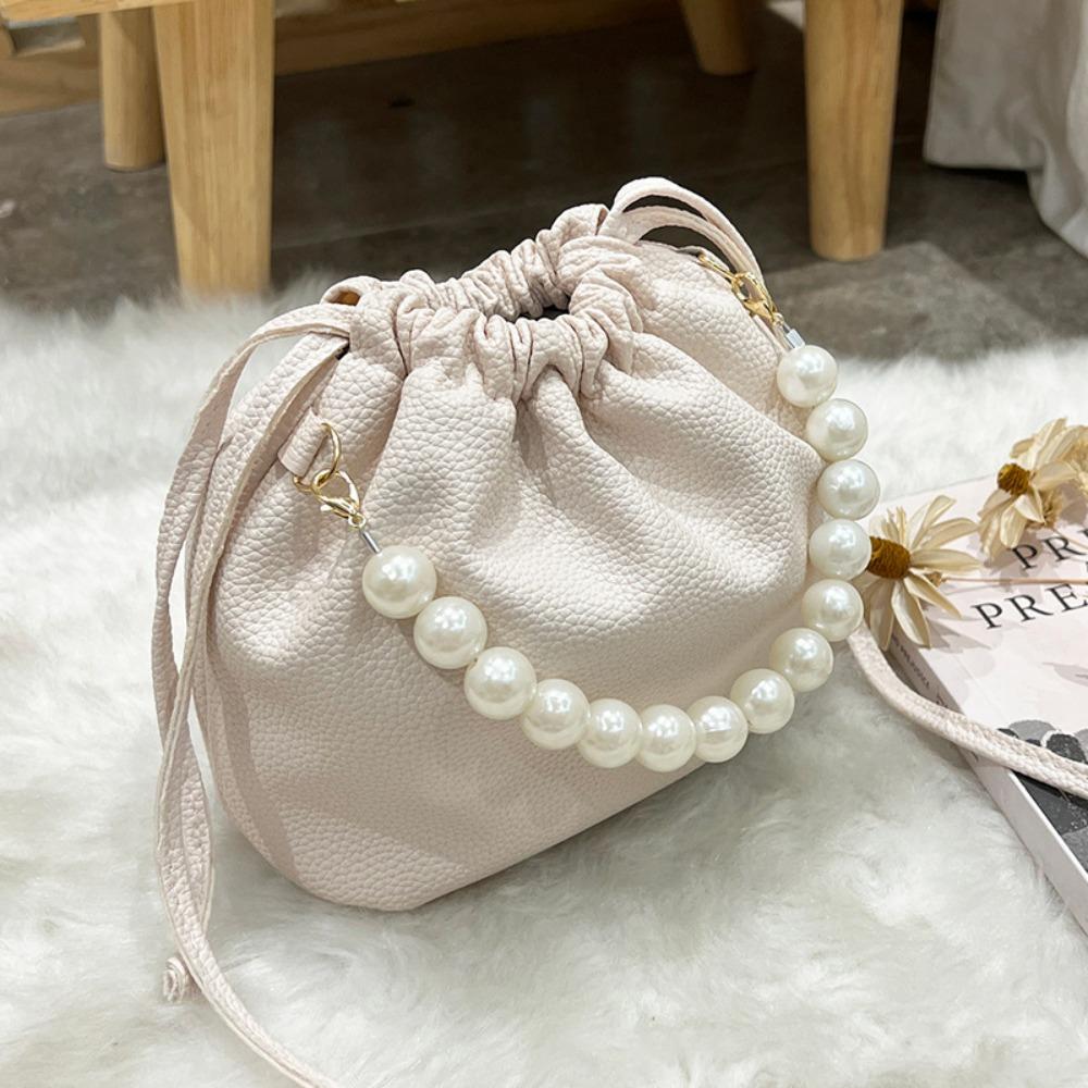 

Single Shoulder PU Leather Handbag Handbag Chain Crossbody Bag Drawstring Bucket Bag Travel білий