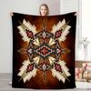 Aztec Tribal Print Flannel Blanket Brown Red Blue Accents Anti Tear All Season Throw for Couch Sofa Home Decor