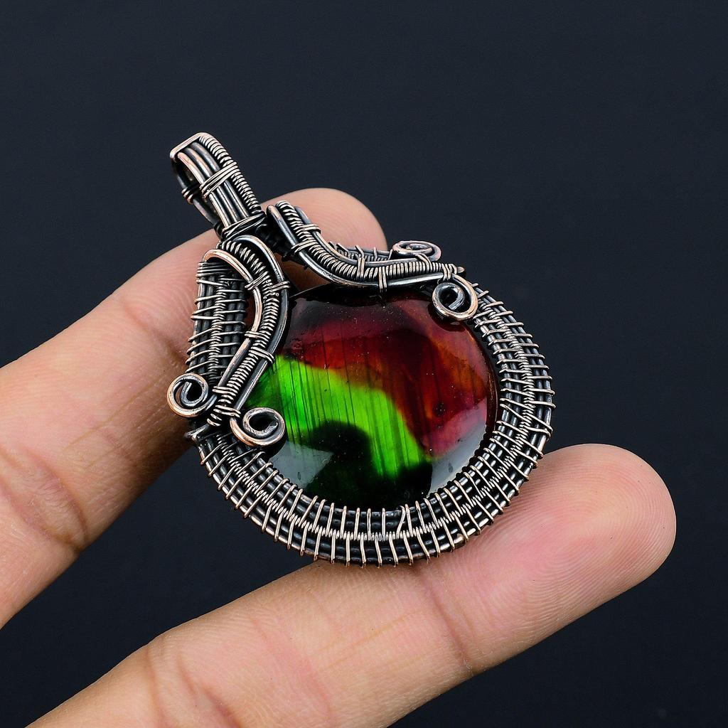 Bi-Color Labradorite Pendant Gemstone Handmade Jewelry, 999 Copper Wire Wrapped Pendant, Gift For Wife Jewelry