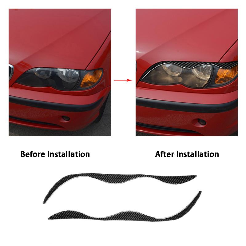 Carbon Fiber Car Head Light Lamp Eyebrow Decorative Stickers For BMW  3 Series E46 M3 1999-2004 Car Styling Auto