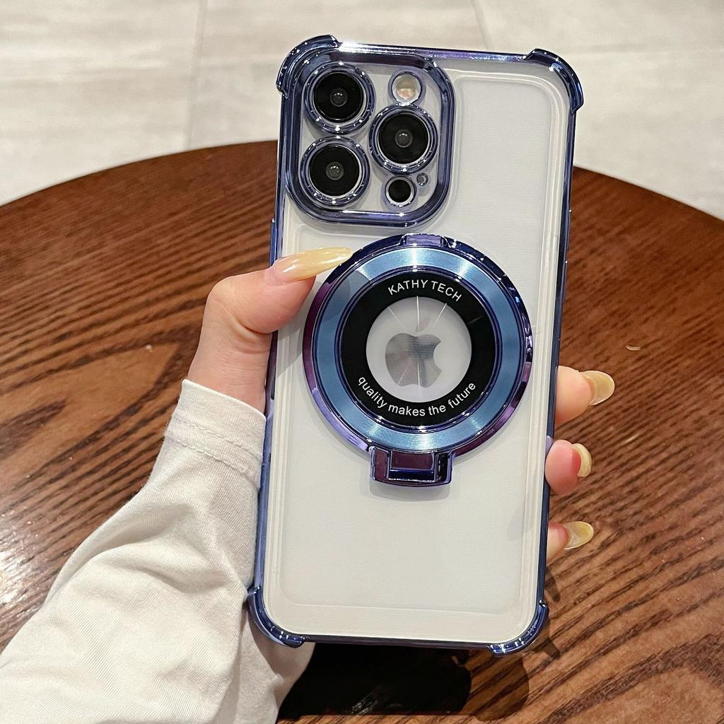 Applicable To IPhone 16 Four corner Anti-fall Magnetic Suction Bracket New Mobile Phone Case Apple 14 Transparent Soft Shell 13 Protective Case