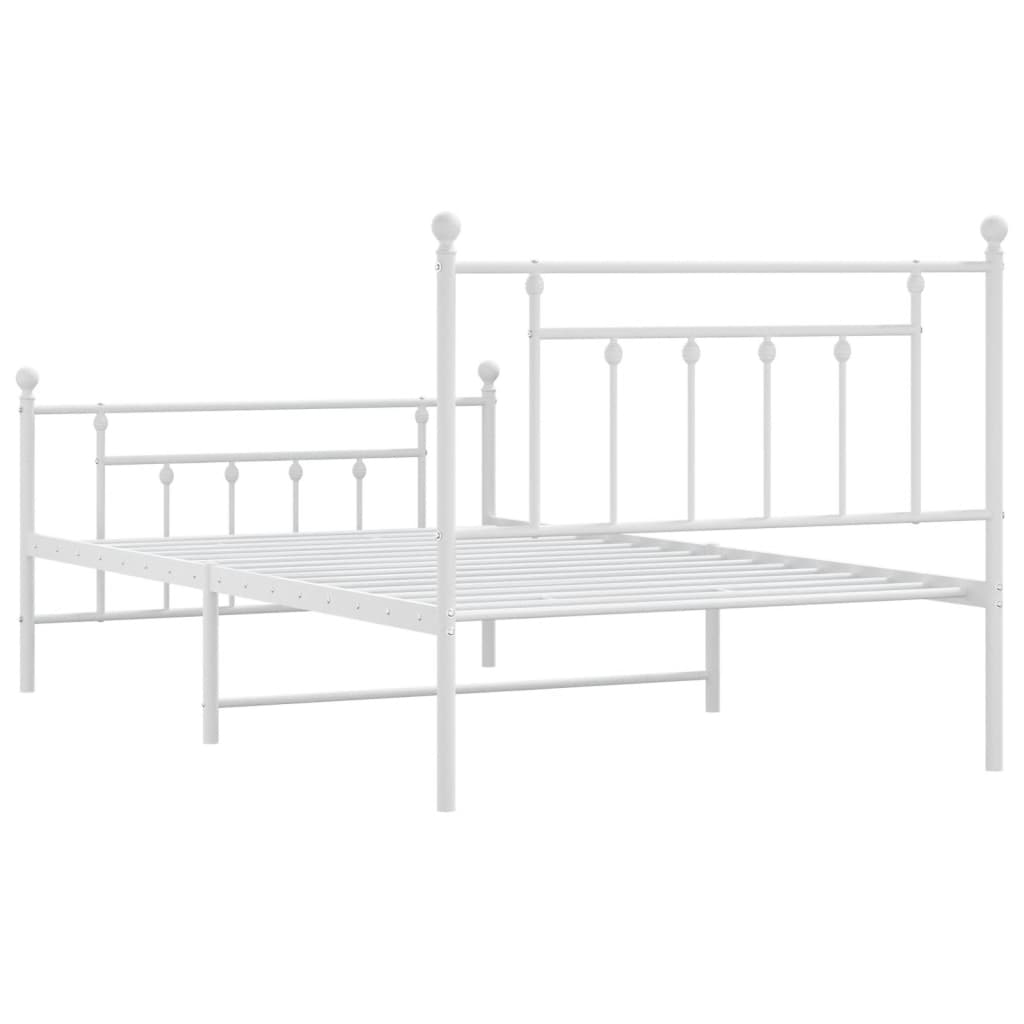 Metal Bed Frame with Headboard and Footboard White 107 x 203 cm