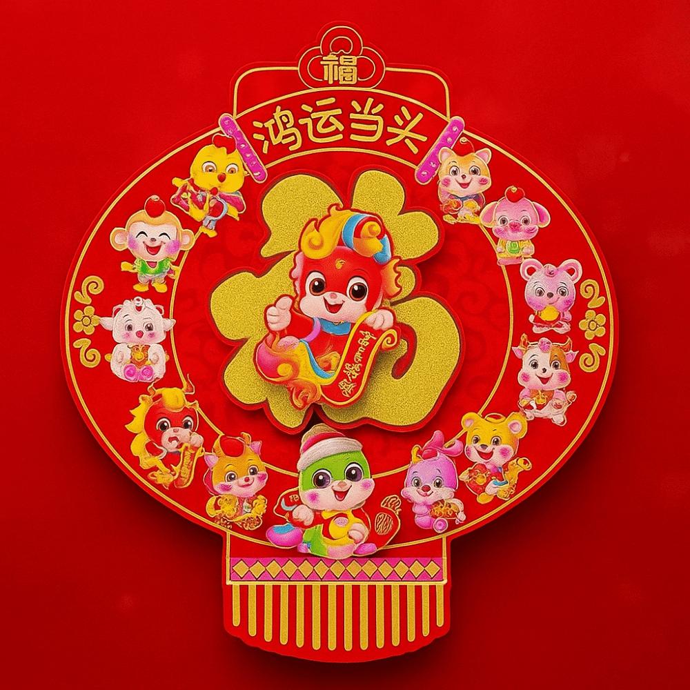 3D Design Fu Character Door Sticker Chinese Style New Year Wall Sticker  Spring Festival Supplies