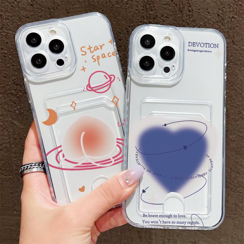Card Slot Holder Silicone Wallet Pocket Case For Oppo Reno 12F 13F Xiaomi Redmi Note 14 13 Samsung A54 A24 A34 iPhone 13 17 Cover Clear Phone Bumper