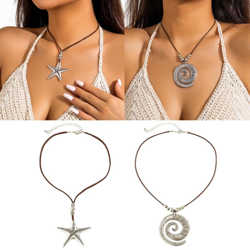 Alloy Starfish Seashells Necklace Vacation Style Conch Pendant Choker Necklace Starfish Collar Choker Unique Jewelry