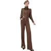 2 Piece Outfits for Women Long Sleeve Zip-up Top And High Waisted Wide Leg Pants Set Slim Fit Casual Lounge Tracksuit