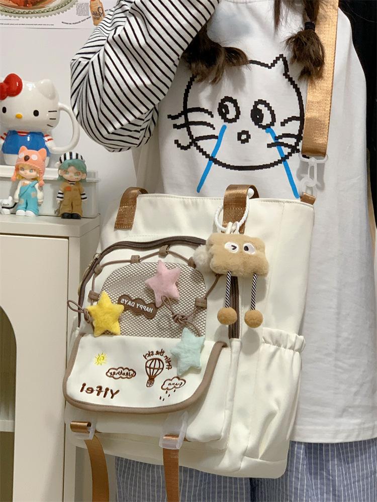 School Bag Cute Contrasting Color Small Fresh Messenger Bag Japanese College Style Sweet Large Capacity Tote Bag Student Class Tutoring Bag