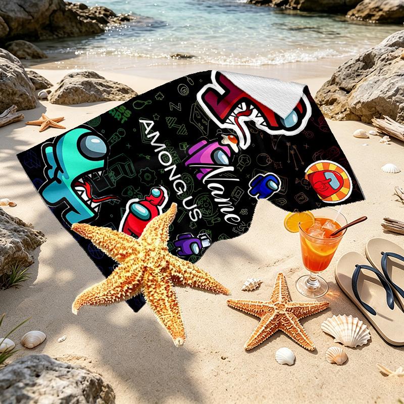 Custom Name Personalized Among Us Print Beach Towel, for Trip Camping Beach Party Home Decor, Birthday Gift for Family & Friends