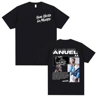 Rapper Anuel AA Real Hasta La Muerte Tour 2025 New Album T-shirt Men Hip-hop Gothic Summer Print 100% Pure Cotton T-shirt
