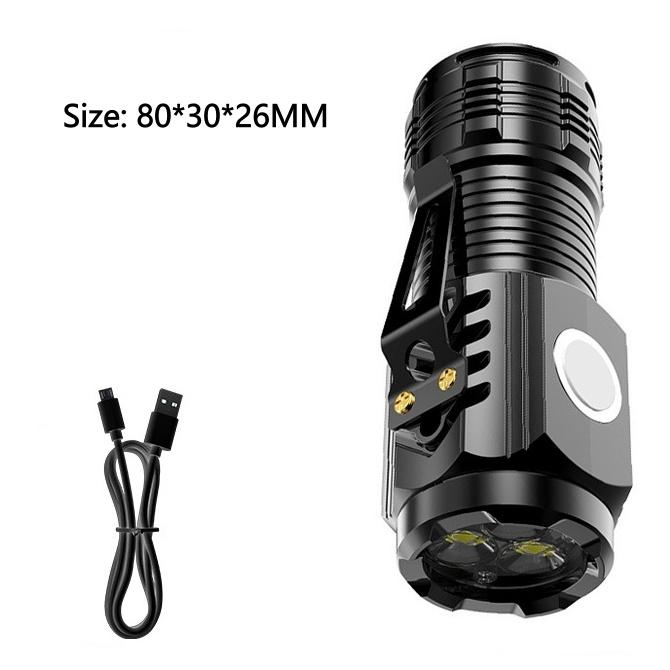 LED Strong Light Flashlight Rechargeable Multi functional for Long Range Portable Outdoor Home Mini Flashlight Cap Clip Light