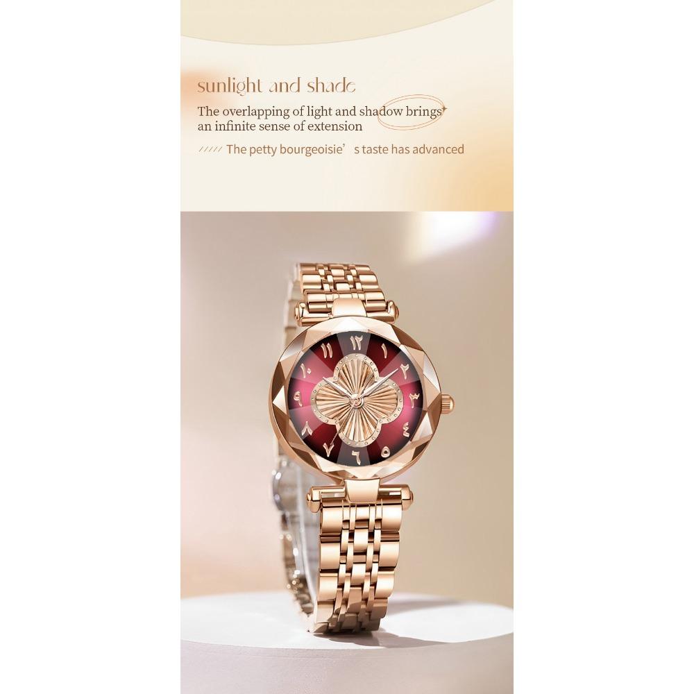 Orologio da Polso da Donna al Quarzo Quadrifoglio Vetro Sfaccettato Bracciale in Acciaio Inossidabile Orologio da Polso Moda Numeri Arabi Orologio Elegante