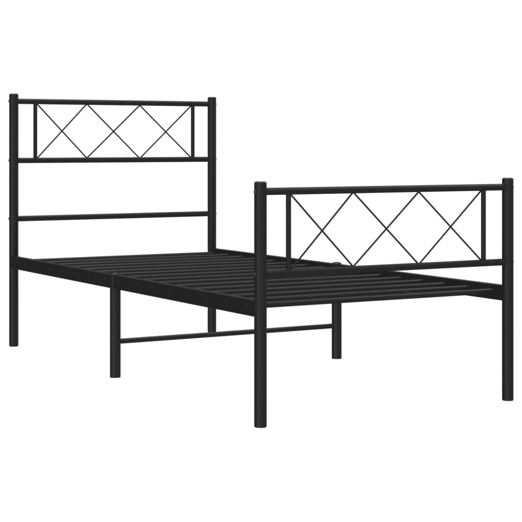 Vidaxl Metalowa Rama Łóżka Z Wezgłowiem I Zanóżkiem, Czarna, 75X190 Cm