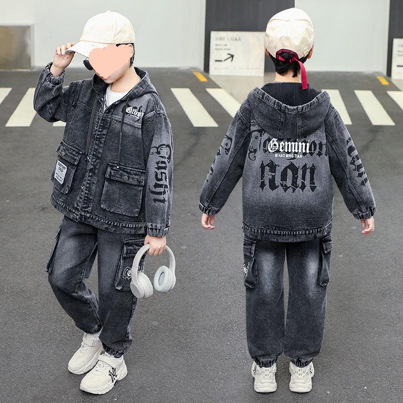 2025 Boys' Fashionable Autumn Denim Outfit - Korean Style Chic Two-Piece Set for Kids
