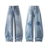 2026 Spring Autumn Men Bamboo Knot Pattern Wide Leg Jeans Men Blue Flared Denim Pants Men Casual High Street Trousers