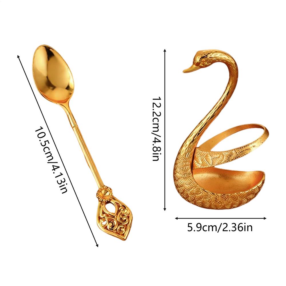 Creative Swan-Shaped Coffee Bracket Stirring Spoon Set 6 Pieces Zinc Alloy Stirring Coffee Bar Spoons Set With Swan Holder
