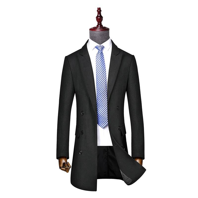 Autumn and Winter New Men's Woolen Coat Trench Coat Men's Medium and Long Double-breasted Korean Version Slim-fitting Woolen Coat Coat