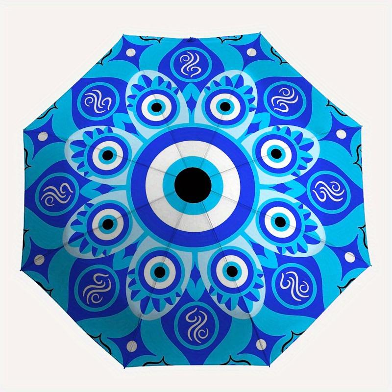Blue Evil Eye Protection Amulet Turkish Nazar Boncuk Charm Pendant Umbrella, Portable 3 Fold Compact Umbrella for Men & Women,S205