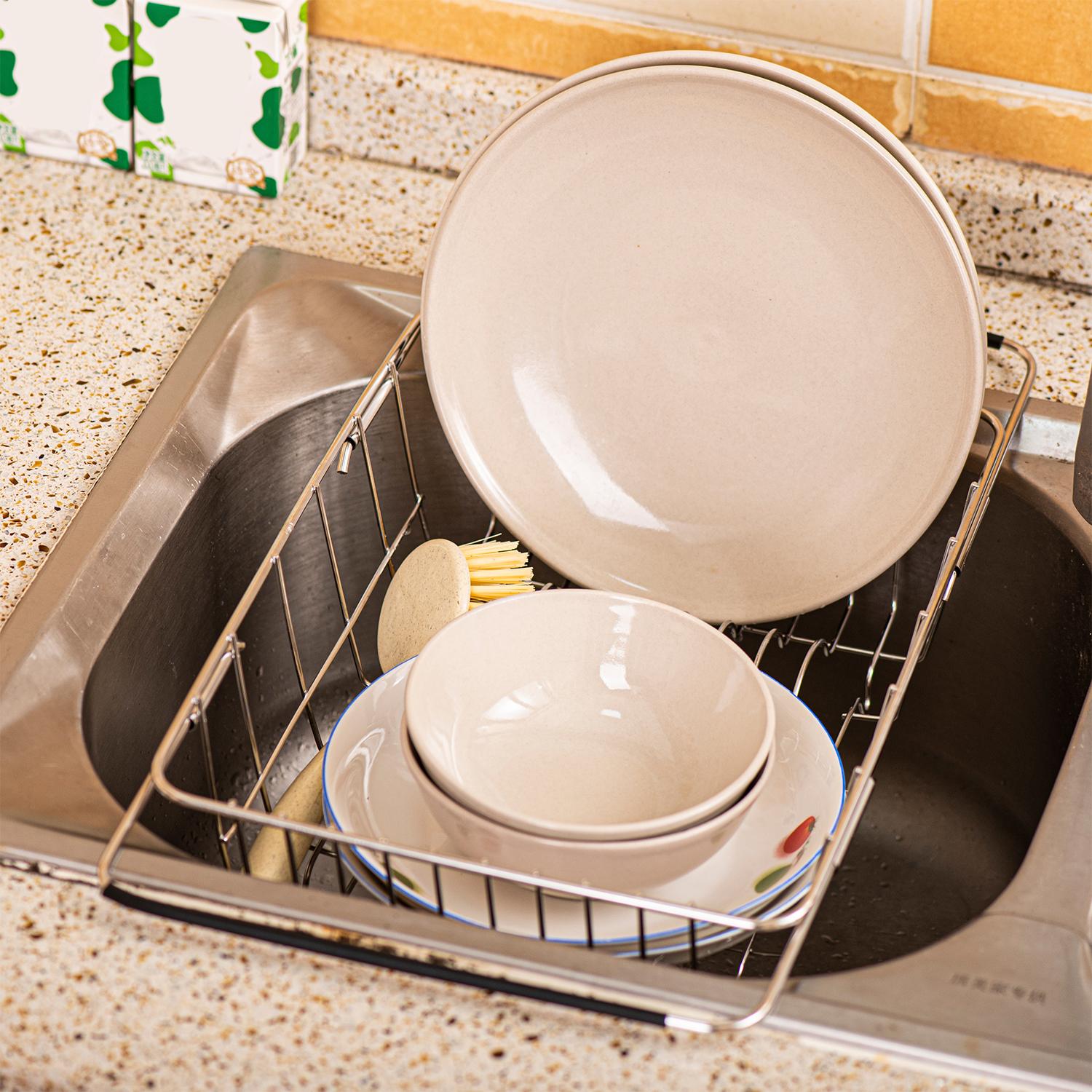 

Dish Drying Rack Expandable Dishes Drainer Over The Sink Adjustable Arms Dish Drainer, Dish Rack in Sink, Rustproof серебряный