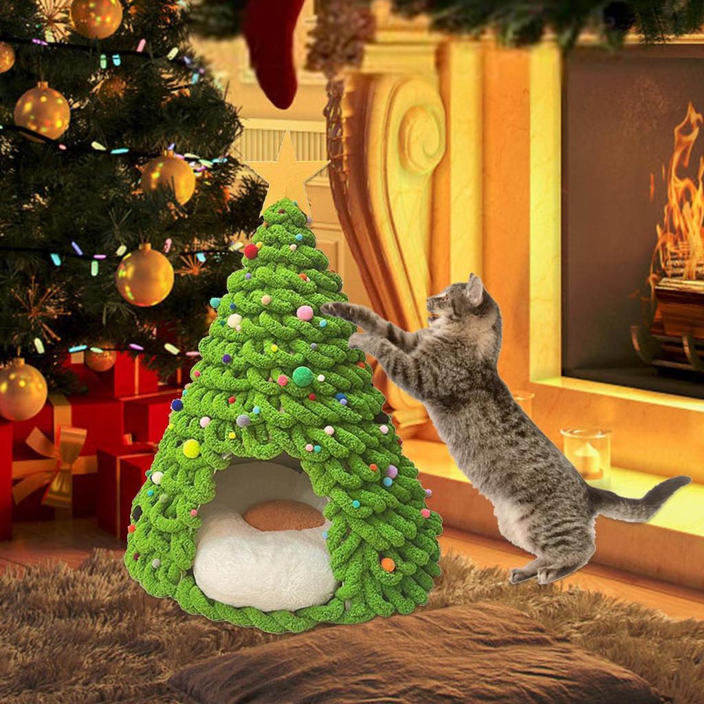 Cat Christmas Tree House Fun Craft House Kitten Beds Christmas Tree Cat Litter Kennel Winter Warm Pet Litter Winter Cat cat Cave