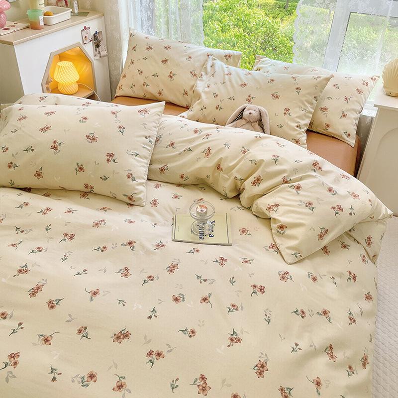 Pure Cotton Printed Four-piece Set, Pure Cotton Bed Sheet, Quilt Cover, Small Fresh Three-piece Set, Bed Home Thickened Quilt Cover