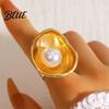 Mixed Metal Statement Ring Finger Imitation Pearl Embellishment Artistic Irregular