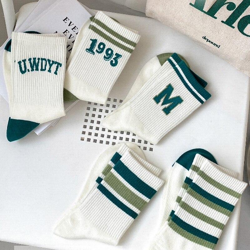 Xiaomi 5 Pairs Women's Socks Classic Striped Letter Print Fashion Girls Cute Harajuku Socks Casual Female Cool Skateboard Socks