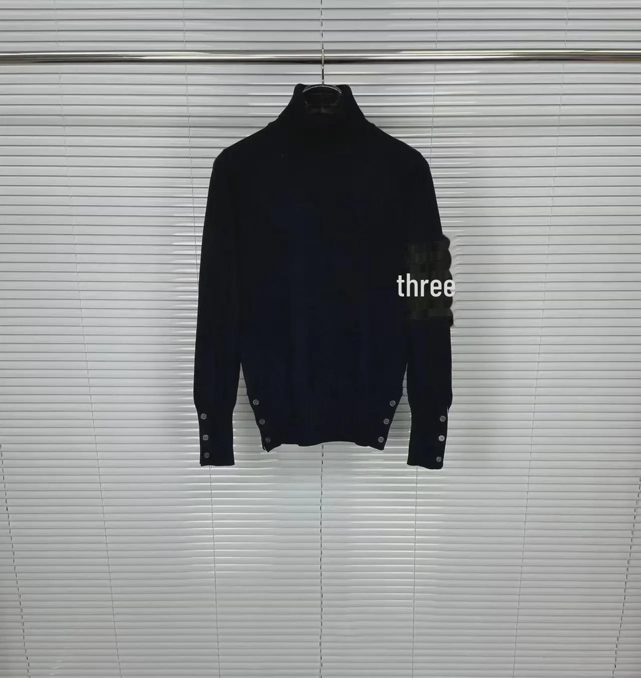 

Осенне-зимний унисекс тонкий классический свитер с четырьмя полосками из шерсти XXXL чёрный