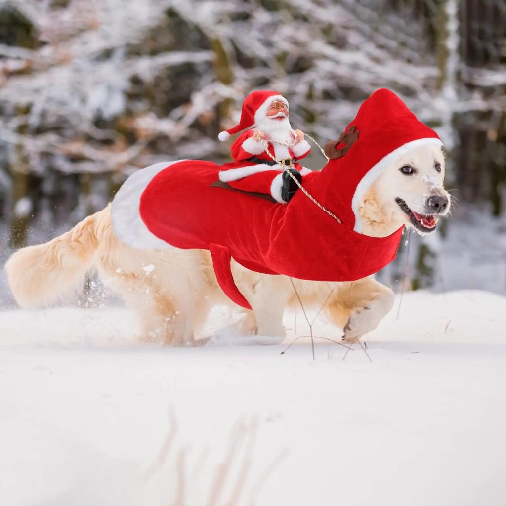 Santa Dog Costume Christmas Pet Clothes Santa Claus Riding Pet Costumes Party Dressing Up Dogs Cats Outfit