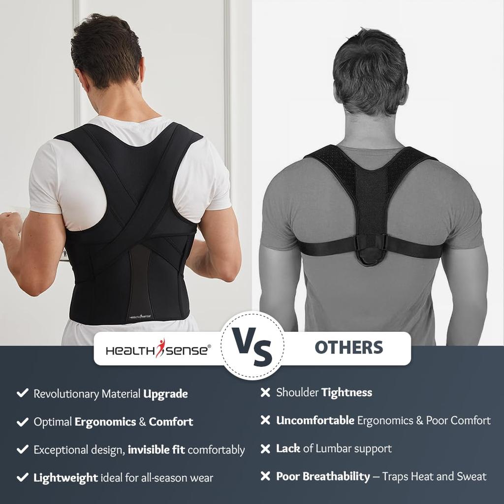 HealthSense Medical-Grade Posture Corrector Belt for Men | Premium Back Support Belt for Back Pain Relief & Shoulder Alignment | Ergonomic Adjust