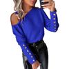 Women’s Plain-Coloured Metal-Buttoned Off-the-Shoulder Button-Up Shirt for Autumn/Winter