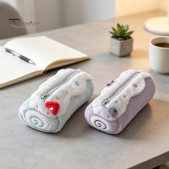Cute Dessert Shaped Pouch Cake Roll Pencil Case, Plush Makeup Bag, Large Capacity Pen Fluffy Skin-friendly Pouch, Soft Stationery Bag for Girls,