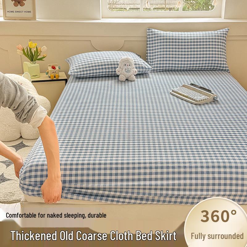 Thickened Coarse Cotton Printed Fitted Sheet Set: Non-Slip, Stain-Resistant, Fully Enclosed Mattress Protector, Three-Piece.
