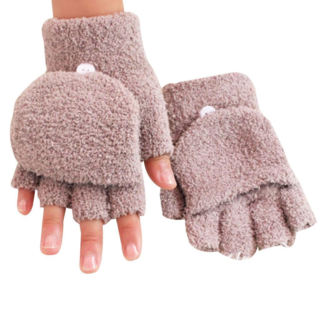 1Pair Women Men Soft Coral Fleece Gloves Half Finger Mittens Winter Warm Gifts