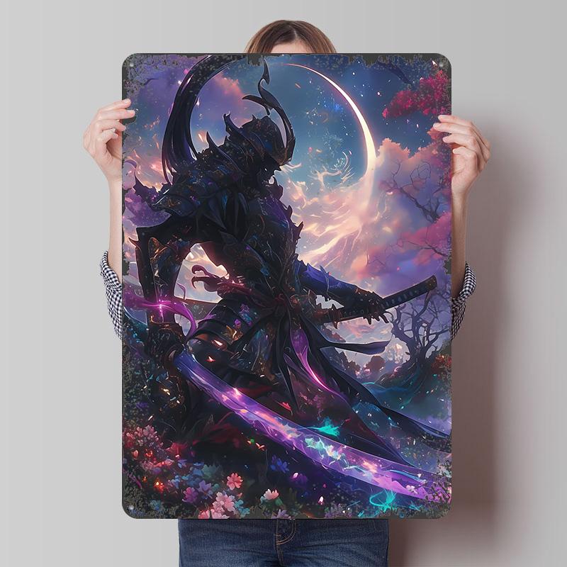 Samurai-Krieger in einer Fantasy-Welt Blechposter Benutzerdefinierte Wandkunst Vintage Retro Metallschilder für Heimdekoration Luxuriöses Zimmer
