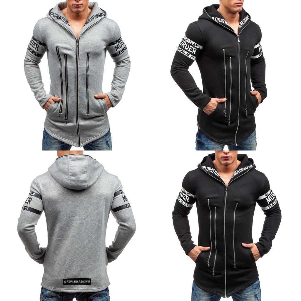 Premium Cotton Blend Men Slim Hoodie With Zipper Pocket And Classic Print Design