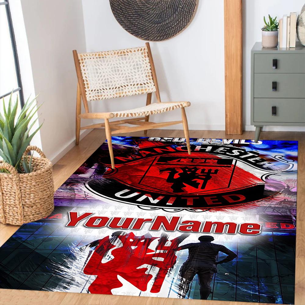 Manchester Personalized Name Floor Mat Design for Game Room Kitchen Outdoor Hallway Anti-slip Rug Office Home Decor Gift for Festivals