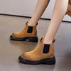Leather Chelsea Boots Women's 2025 Autumn and Winter New British Style Velvet Chimney Short Boots Brown Flat Martin Boots