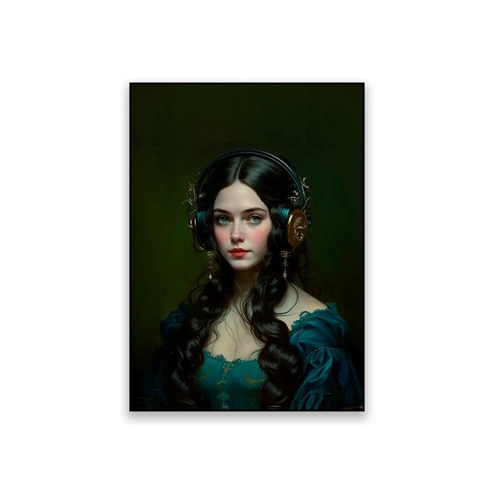 Altered Art The Royal Headphones Poster Wall Art Oil Painting Maximalist Prints Classical Portrait Canvas Painting Gallery Decor