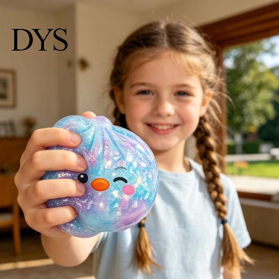 Sensory Stress Ball Cartoon Dumpling Squeeze Toy with Glitter, Relief Dough Soft Fidget Toy, Simulated Steamed Bun Slow Rising