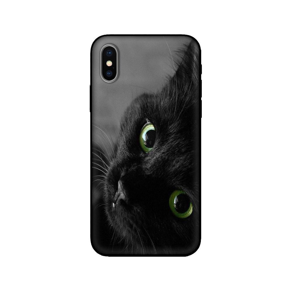 Black Tpu Case for Iphone 5 5s Se 6 6s 7 8 Plus X 10 XR XS 11 12 13 Mini Pro MAX Case Silicone Cover Black Cat Staring Eye On