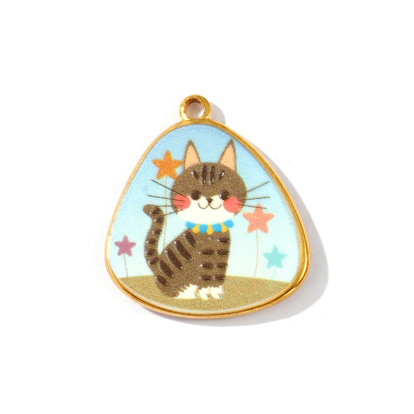 

2 PCs 304 Stainless Steel Pendants 18K Gold Plated Animal Printed Cat Elephant Frog Charms For DIY Necklace Making 3cm x 2.6cm