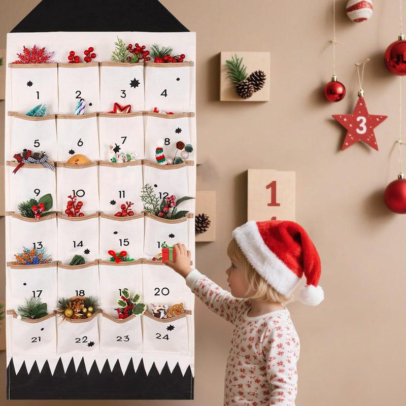 Wall Hanging Decor Xmas 2025 Christmas Advent Calendar With 24 Pockets Reusable Countdown Calendar Home Christmas DIY Decoration