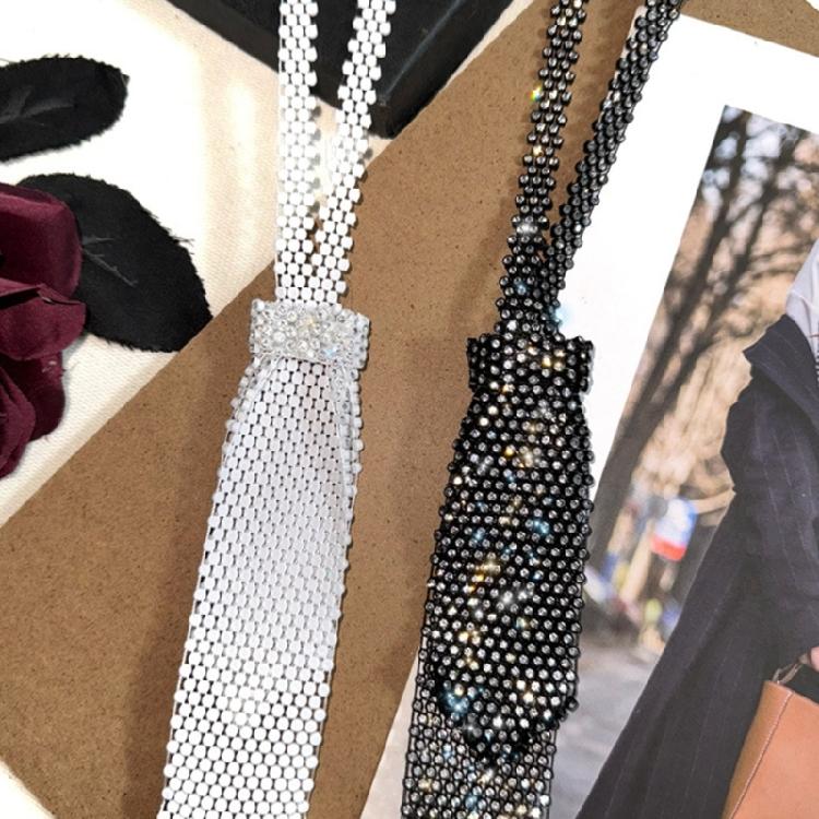 Fashionable Necktie Necklace Encrusted Crystal for Actor Actress Stage Shows Meetings Dinners Celebrations