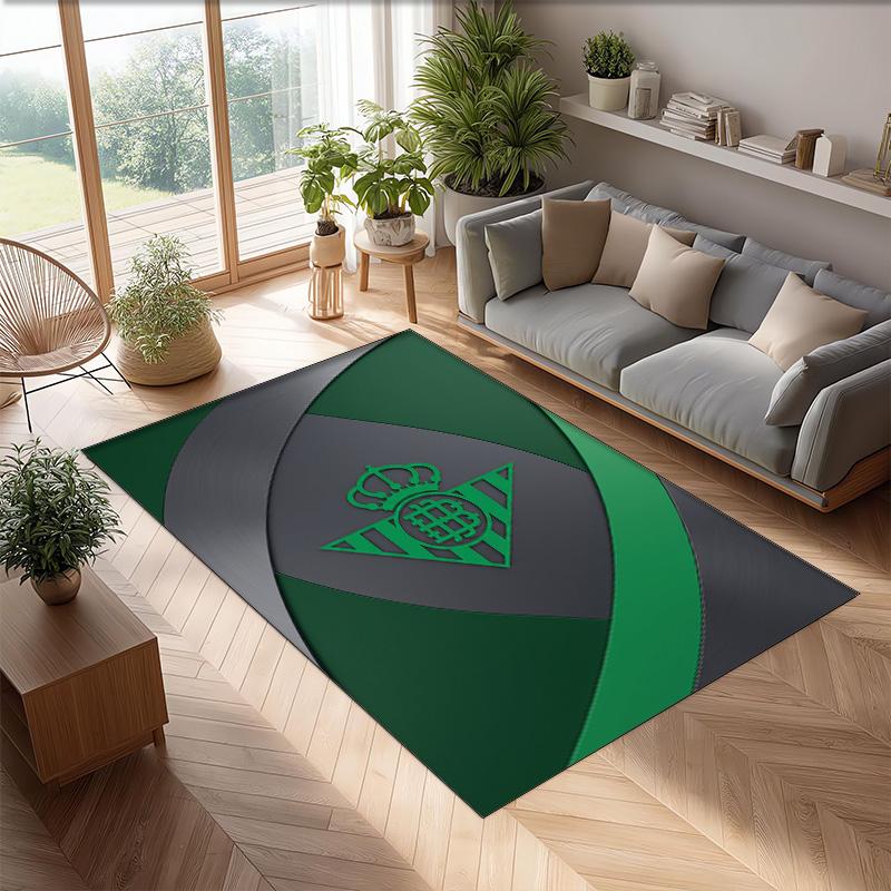 Real Betis Football Print Crystal Velvet Rug, Comfortable Water Absorbent Non Slip Indoor Floor Carpet