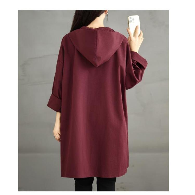 Loose Hooded Casual Trench Coat Long Sleeve Jackets Plus Size Women Autumn Winter Outerwear